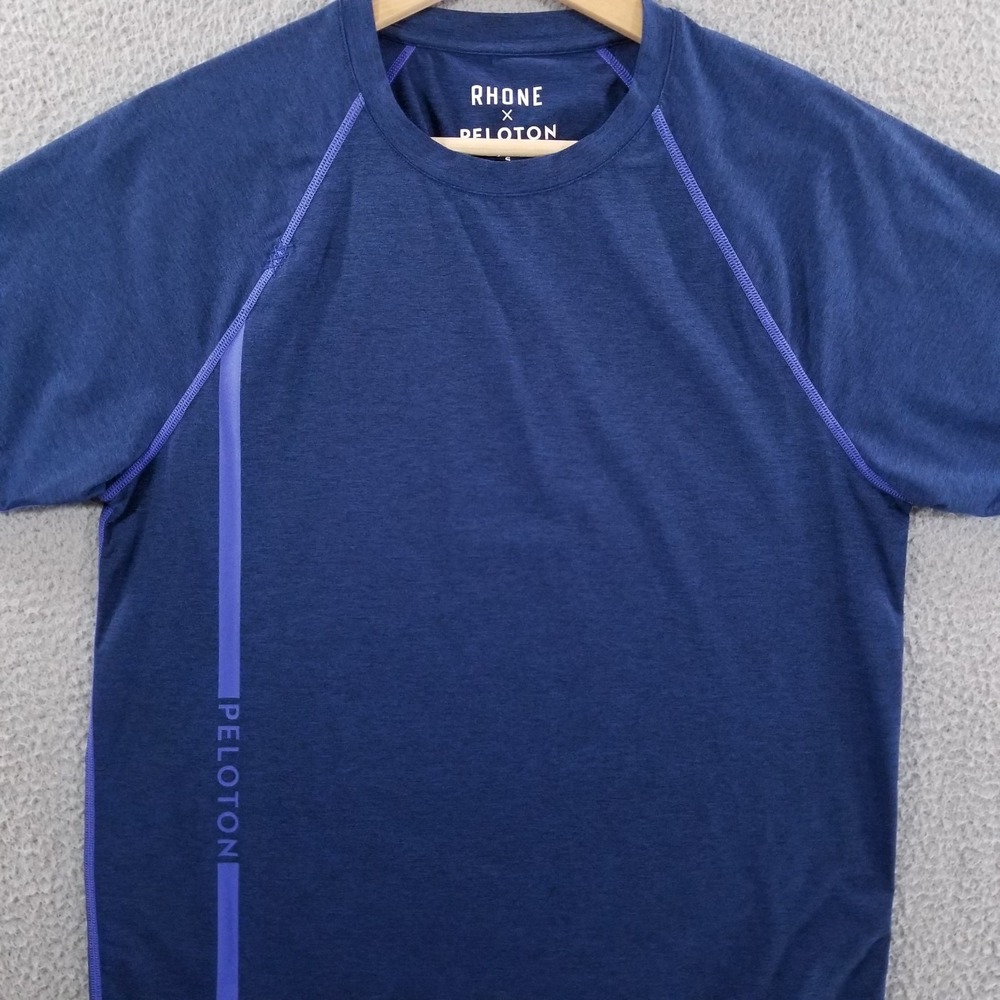 Rhone Peloton Shirt Men Small Blue Performance Athletic Stretch Gym Cycling Spin